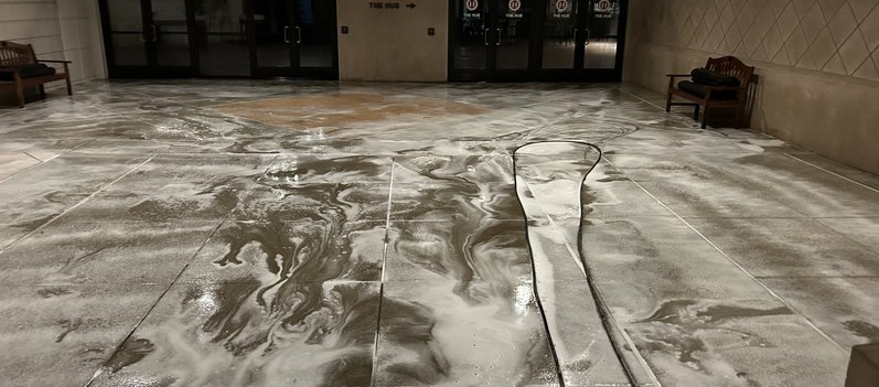 Commercial exterior pressure washing at night